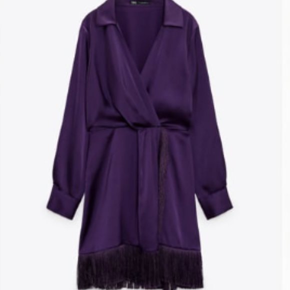 ZARA/SATIN DARK PURPLE DRESS/SIZE XLARGE - Picture 1 of 1